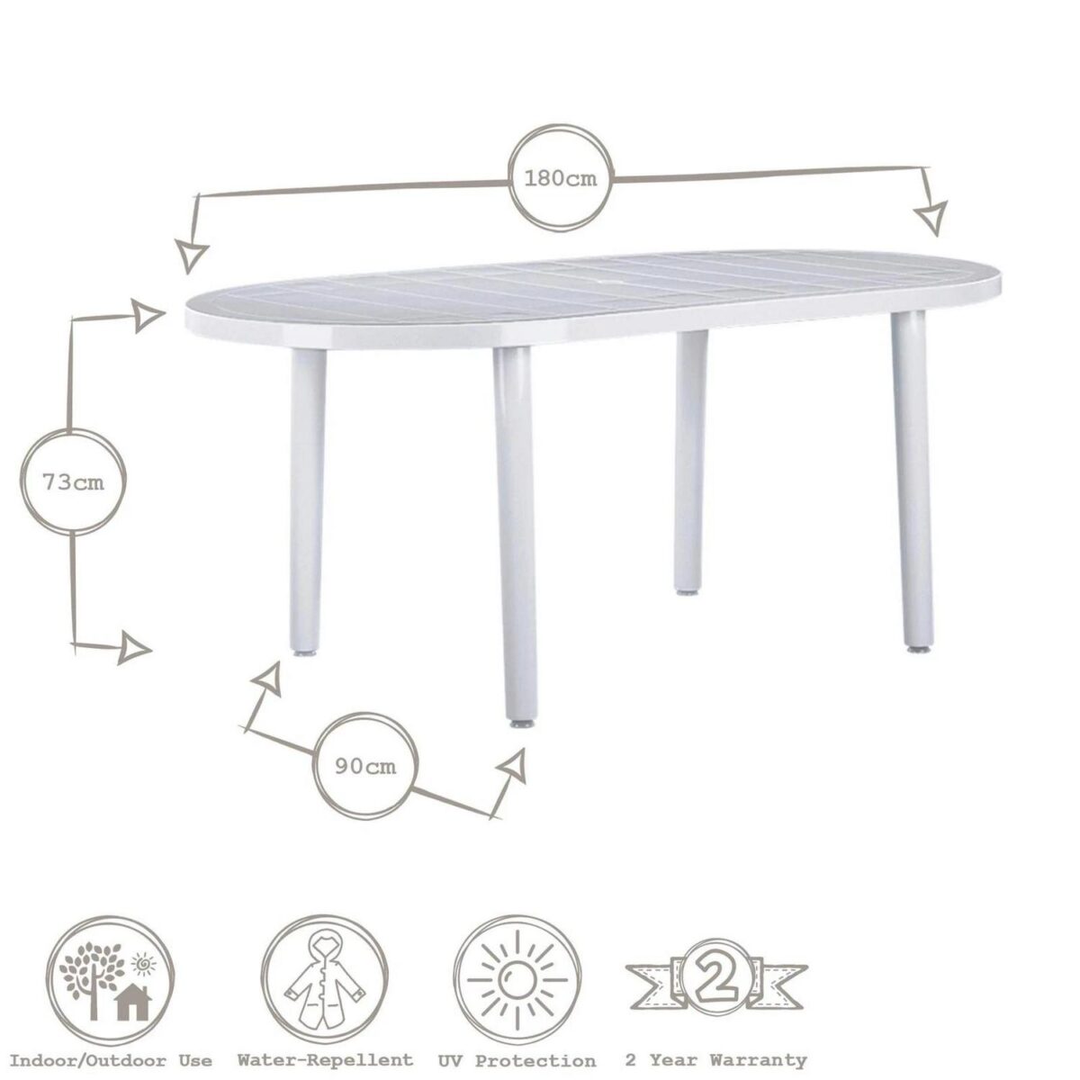 Resol 6 Seater Brava Oval Plastic Patio Garden Dining Furniture Set White - Image 3