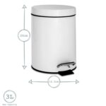 Round Bathroom Pedal Bin Steel Waste Basket Removable Inner 3 Litre Matt White - Image 3