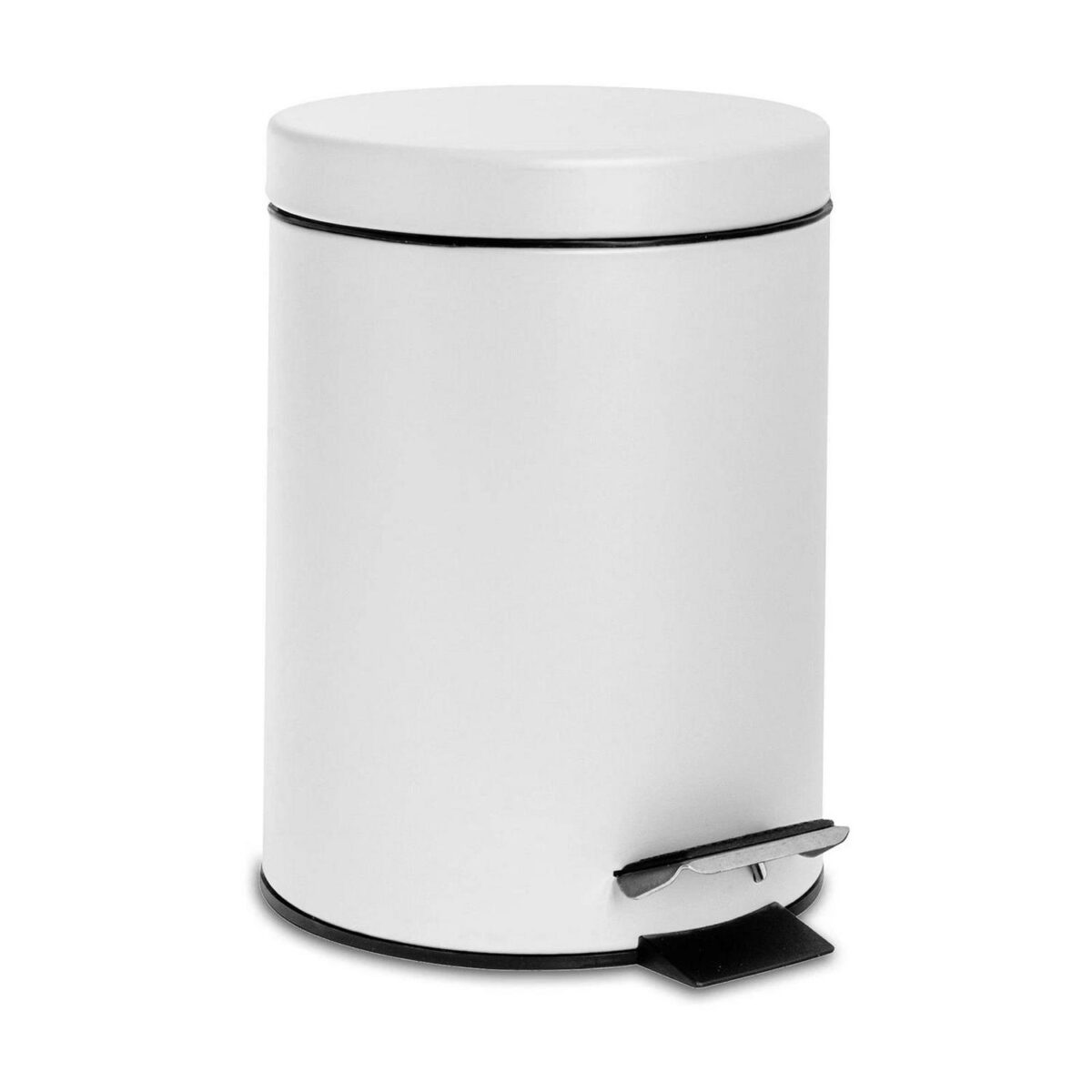 Round Bathroom Pedal Bin Steel Waste Basket Removable Inner 3 Litre Matt White - Image 1