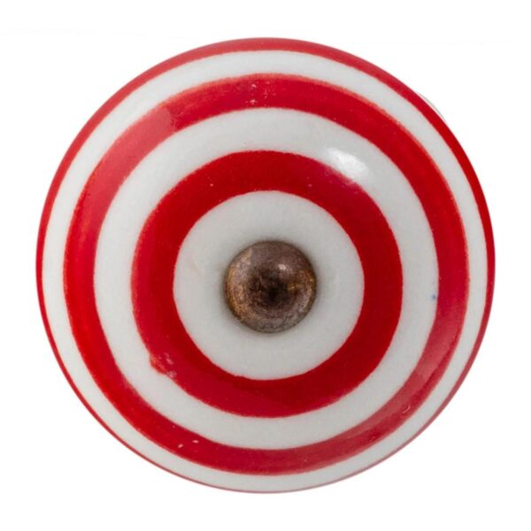 Round Ceramic Cabinet Knob Vintage Cupboard Door Drawer Handles Dark Red Stripe