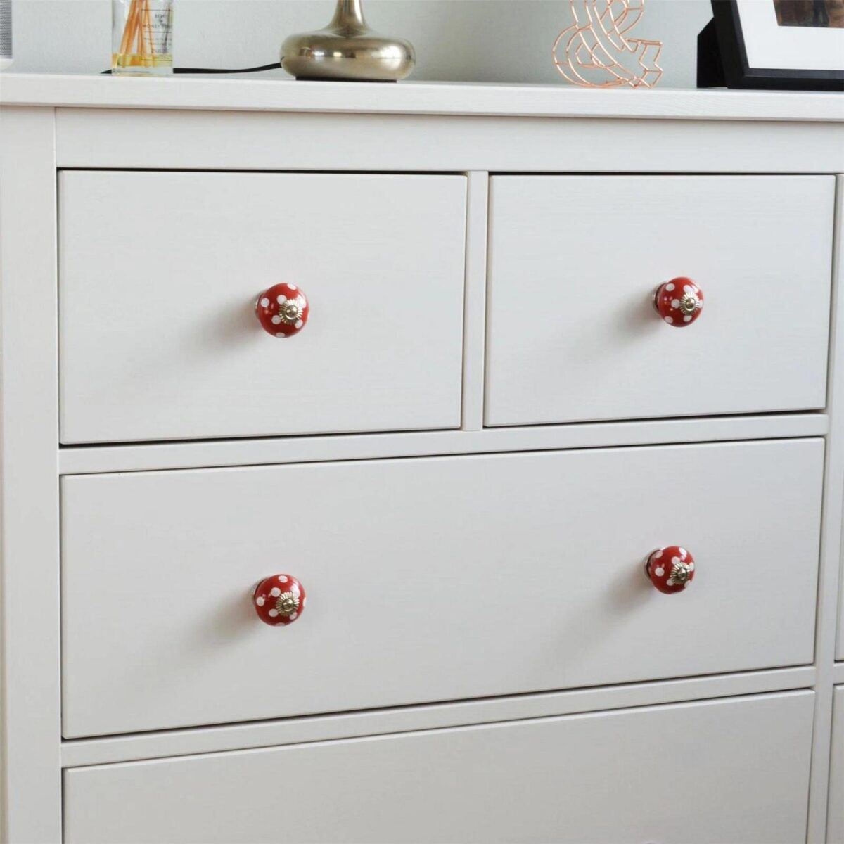 Round Ceramic Cabinet Knob Cupboard Door Drawer Handles Red and White Spot - Image 7