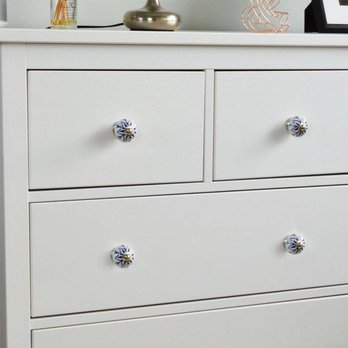 Round Ceramic Cabinet Knob Vintage Cupboard Door Drawer Handles Navy Flower - Image 7