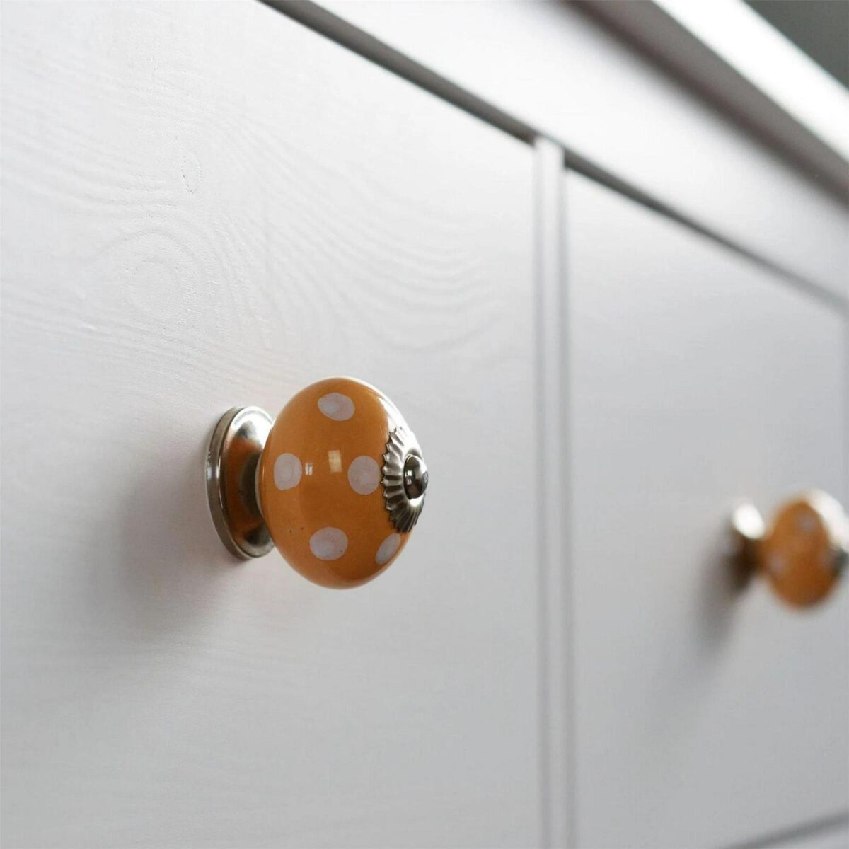 Round Ceramic Cabinet Knob Vintage Cupboard Door Drawer Handles Orange Spot - Image 6
