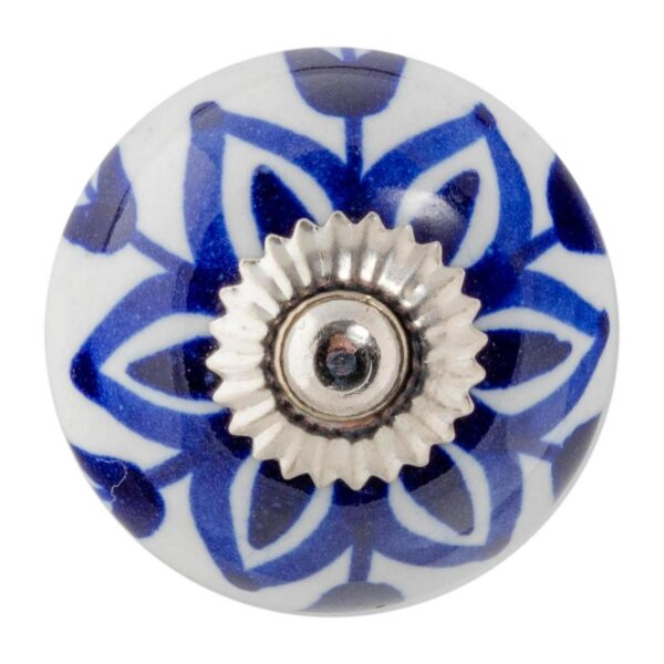 Round Ceramic Cabinet Knob Vintage Cupboard Door Drawer Handles Navy Flower