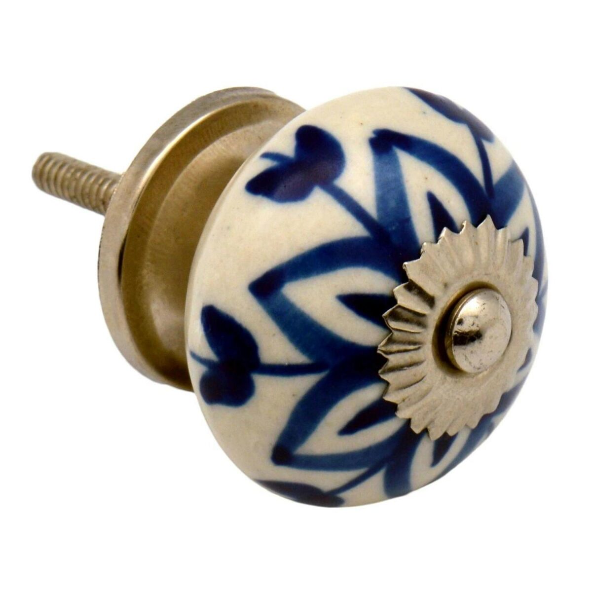 Round Ceramic Cabinet Knob Vintage Cupboard Door Drawer Handles Navy Flower - Image 4