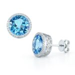 Round Cut Blue Topaz and 0.17ctw Diamond Earrings, 14ct White Gold - Image 2