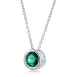 Round Cut Lab Emerald Pendant, 14ct White Gold - Image 3