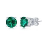 Round Cut Lab Emerald Stud Earrings, 14ct White Gold - Image 3