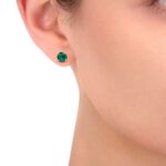 Round Cut Lab Emerald Stud Earrings, 14ct White Gold - Image 2