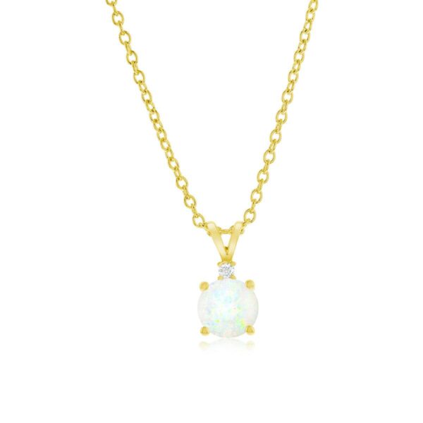 Round Cut Opal and 0.03ct Diamond Pendant, 18ct Yellow Gold