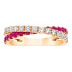 Round Cut Ruby and 0.45ctw Diamond Ring, 14ct Rose Gold