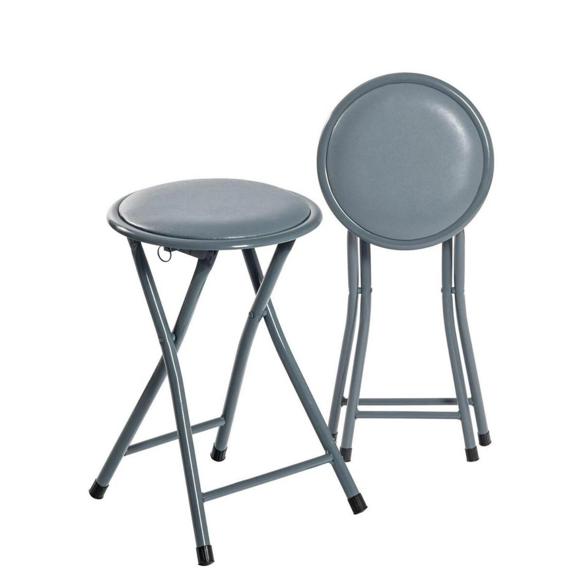 Round Folding Padded Stool. Office Kitchen Breakfast Stools Metal Frame Grey x2 - Image 1