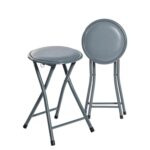 Round Folding Padded Stool. Office Kitchen Breakfast Stools Metal Frame Grey x2