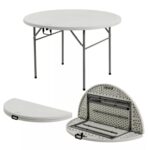 Round Folding Trestle Table Easy Store Office Desk Heavy Duty Events 120cm White