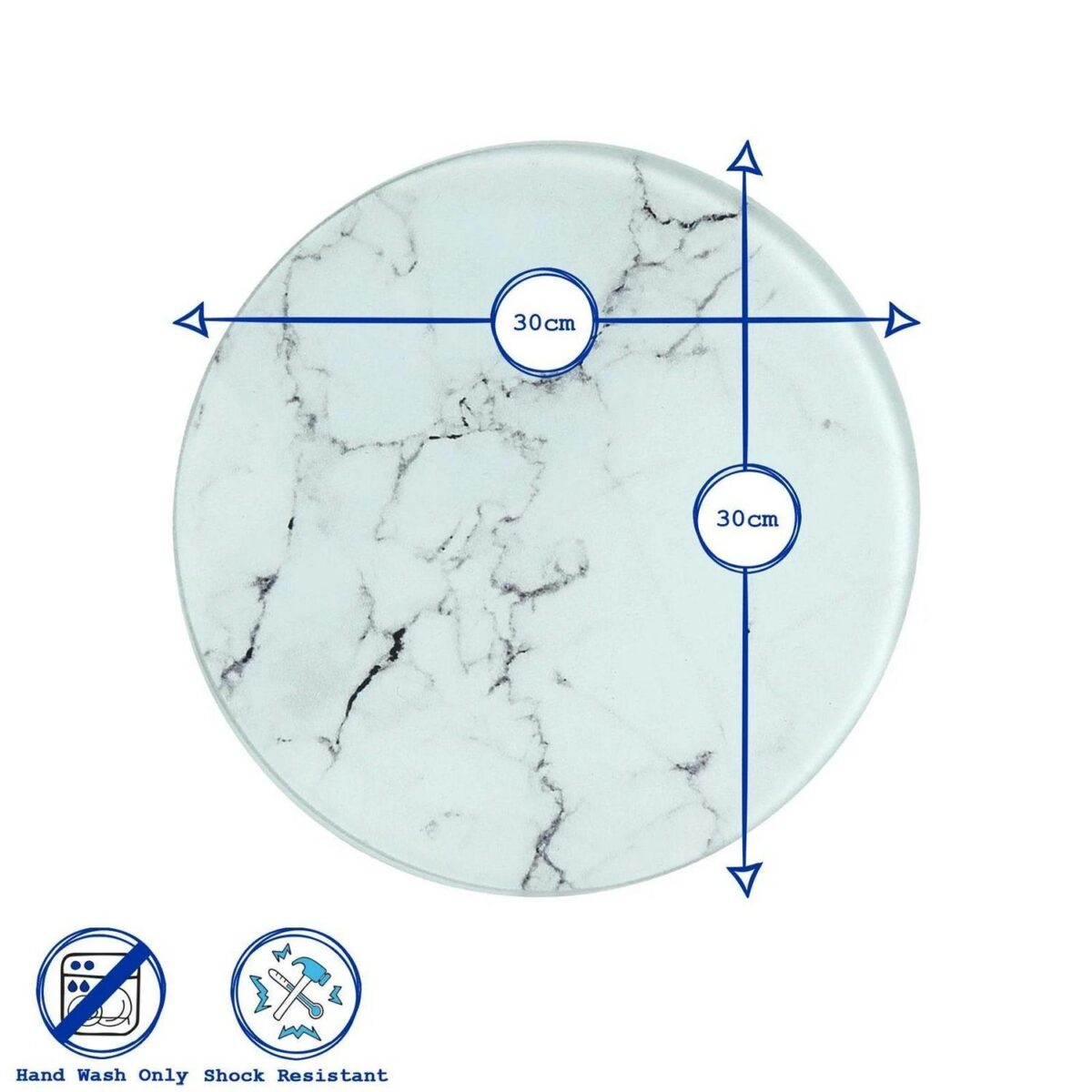 Round Glass Chopping Board 30cm Marble Non-Slip Kitchen Worktop Saver - Image 2