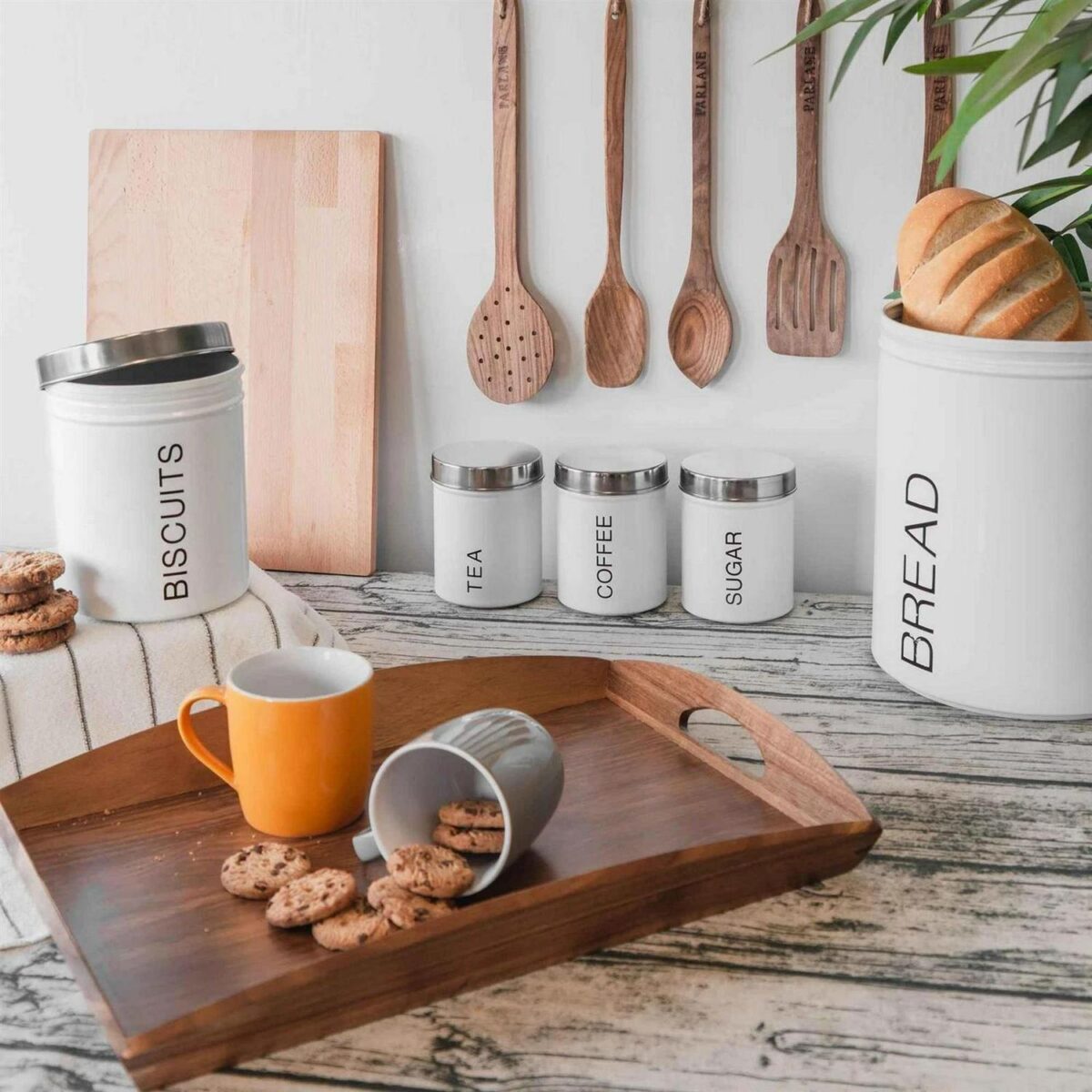 Round Metal Kitchen Sugar Canister Home Storage Organisation Jar 10cm White - Image 7