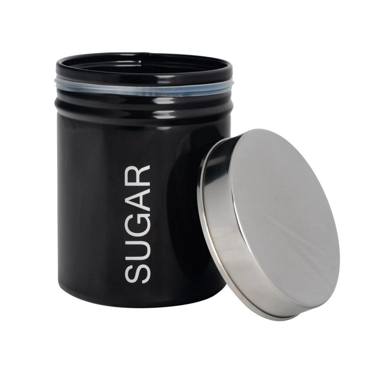 Round Metal Kitchen Sugar Canister Home Storage Organisation Jar 10cm Black - Image 4