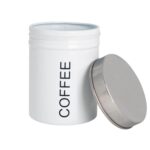 Round Metal Kitchen Coffee Canister Home Storage Organisation Jar 10cm White - Image 4