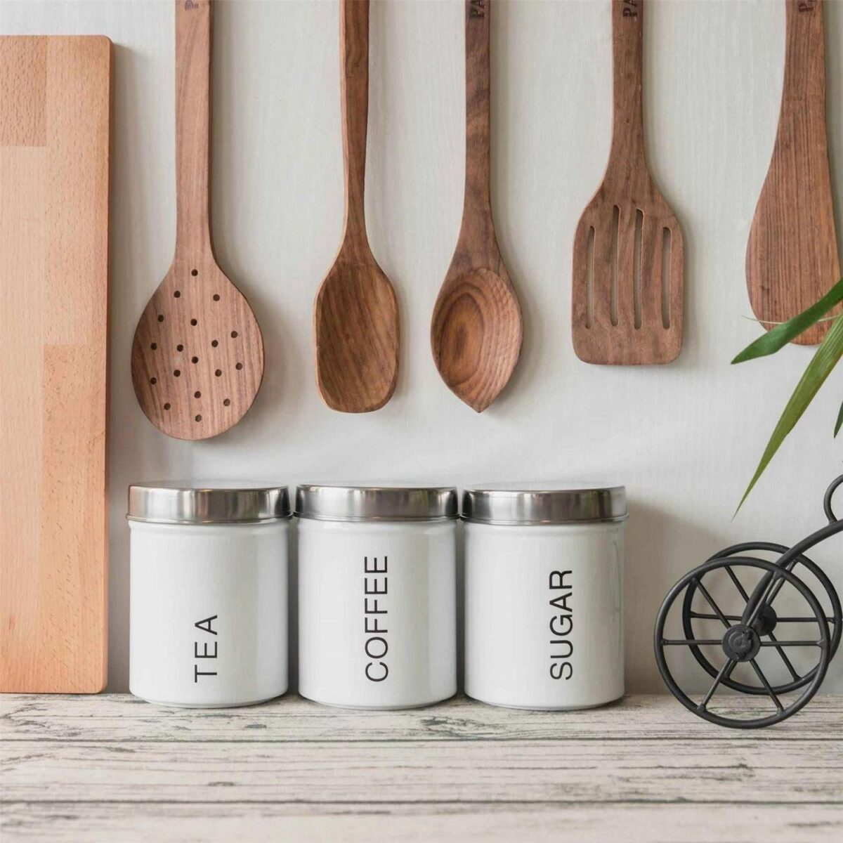 Round Metal Kitchen Sugar Canister Home Storage Organisation Jar 10cm White - Image 6