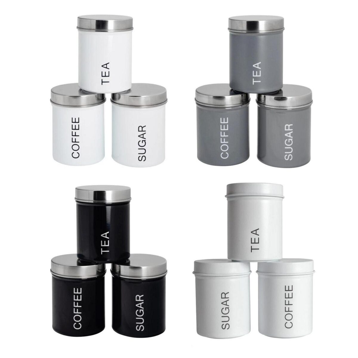 Round Metal Kitchen Tea Coffee Sugar Canisters Kitchen Storage Caddy Jars Set - Image 1