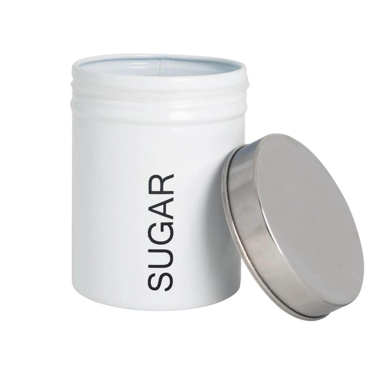 Round Metal Kitchen Sugar Canister Home Storage Organisation Jar 10cm White - Image 4