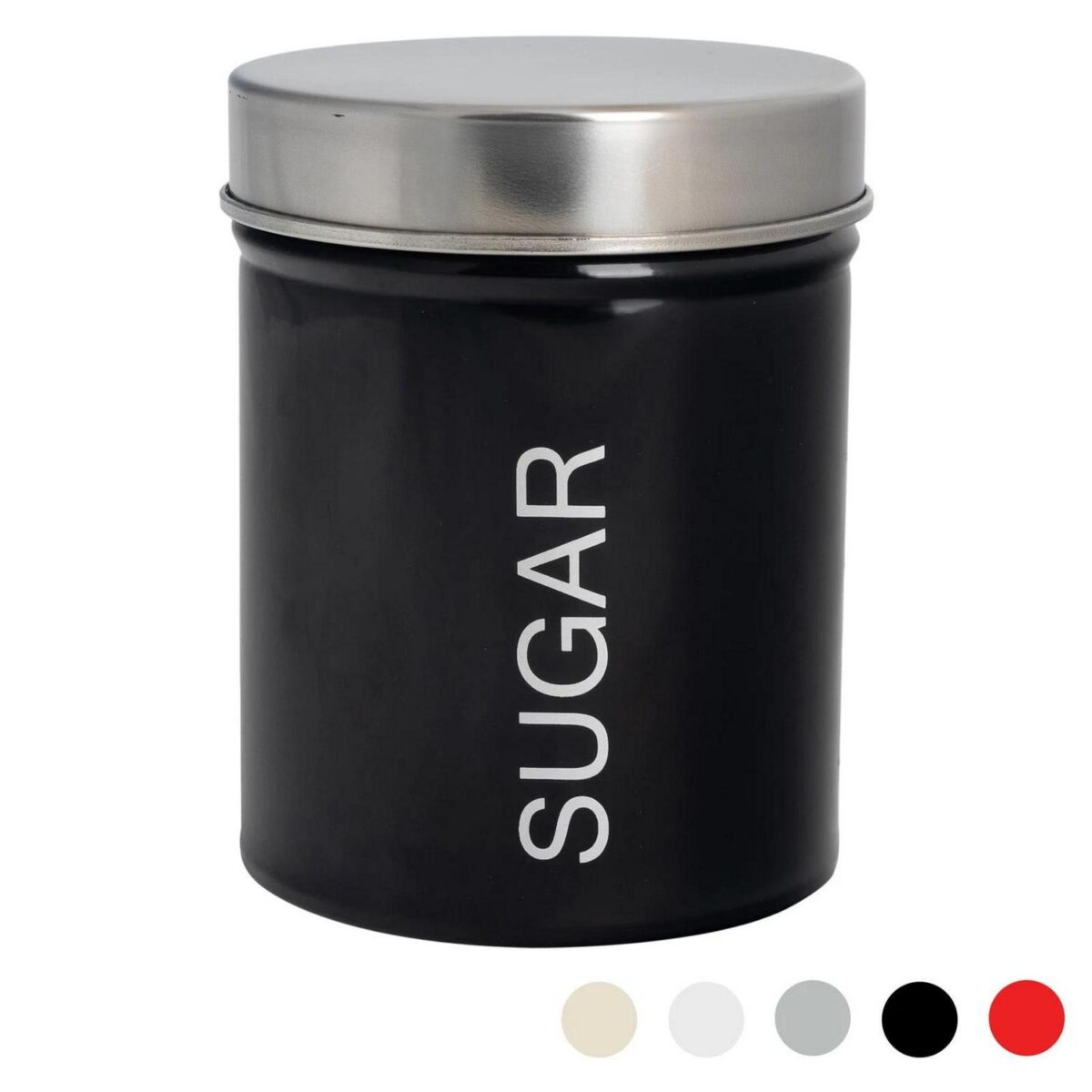 Round Metal Kitchen Sugar Canister Home Storage Organisation Jar 10cm Black - Image 1