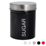 Round Metal Kitchen Sugar Canister Home Storage Organisation Jar 10cm Black