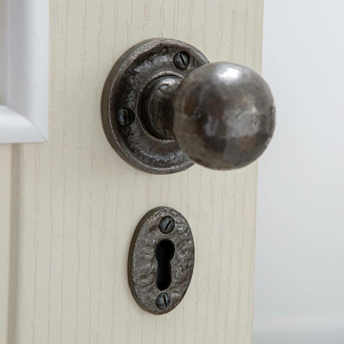 Round Rim and Mortice Door Knob Cast Iron Antique Vintage Style Handle W60mm Black - Image 7
