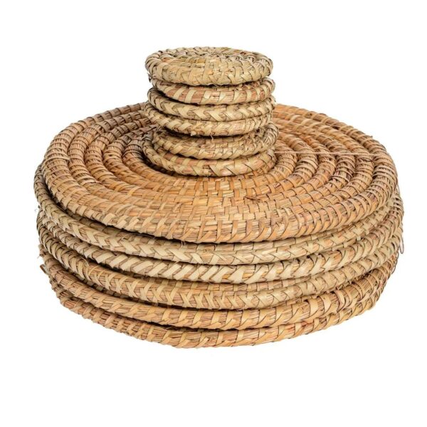 Round Straw Placemats and Coasters Dinner Water Hyacinth Weave - Palm Leaf - x12