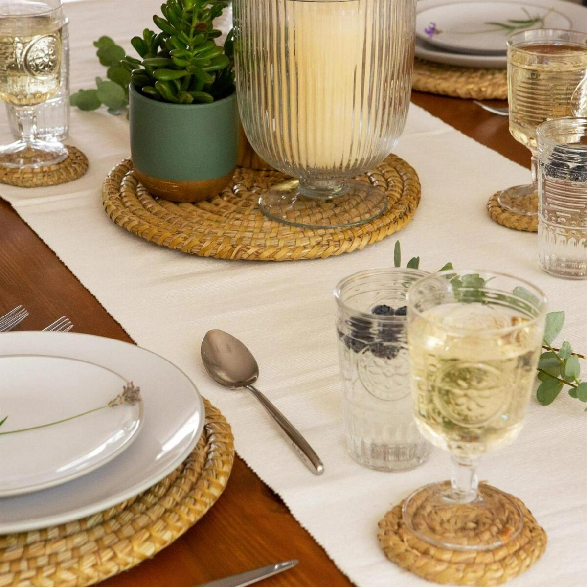 Round Straw Placemats and Coasters Dinner Water Hyacinth Weave - Palm Leaf - x12 - Image 5