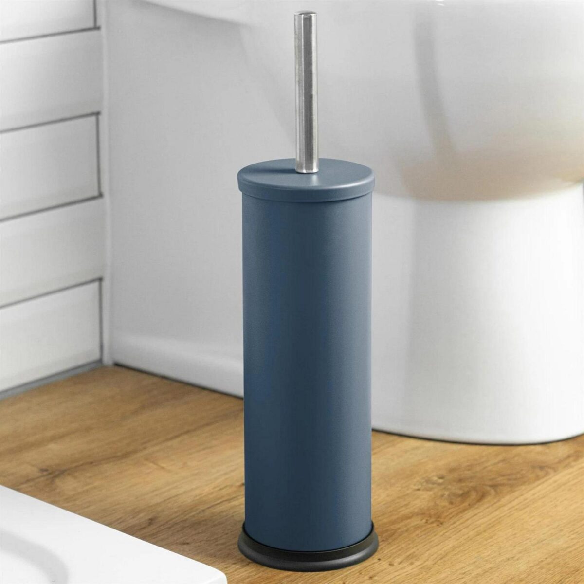 Round Toilet Brush Bathroom Cleaning Scrubber Closed Tower Holder 9cm Matt Blue - Image 5