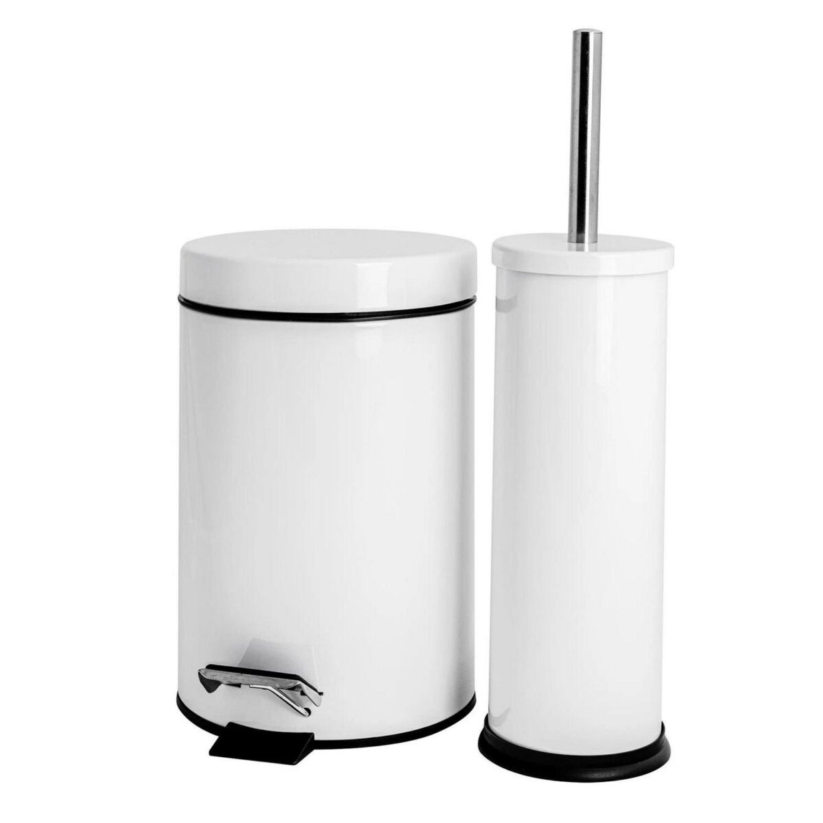 Round Toilet Brush and Bin Set Stainless Steel Bathroom Cleaning Accessories - Image 1