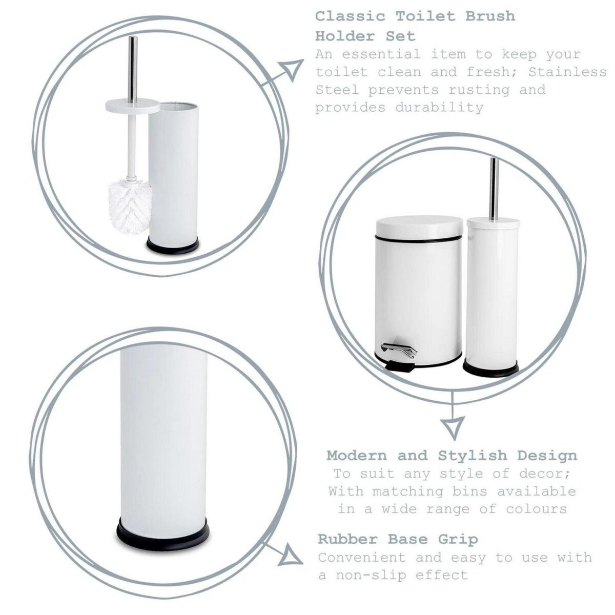 Round Toilet Brush and Bin Set Stainless Steel Bathroom Cleaning Accessories - Image 2