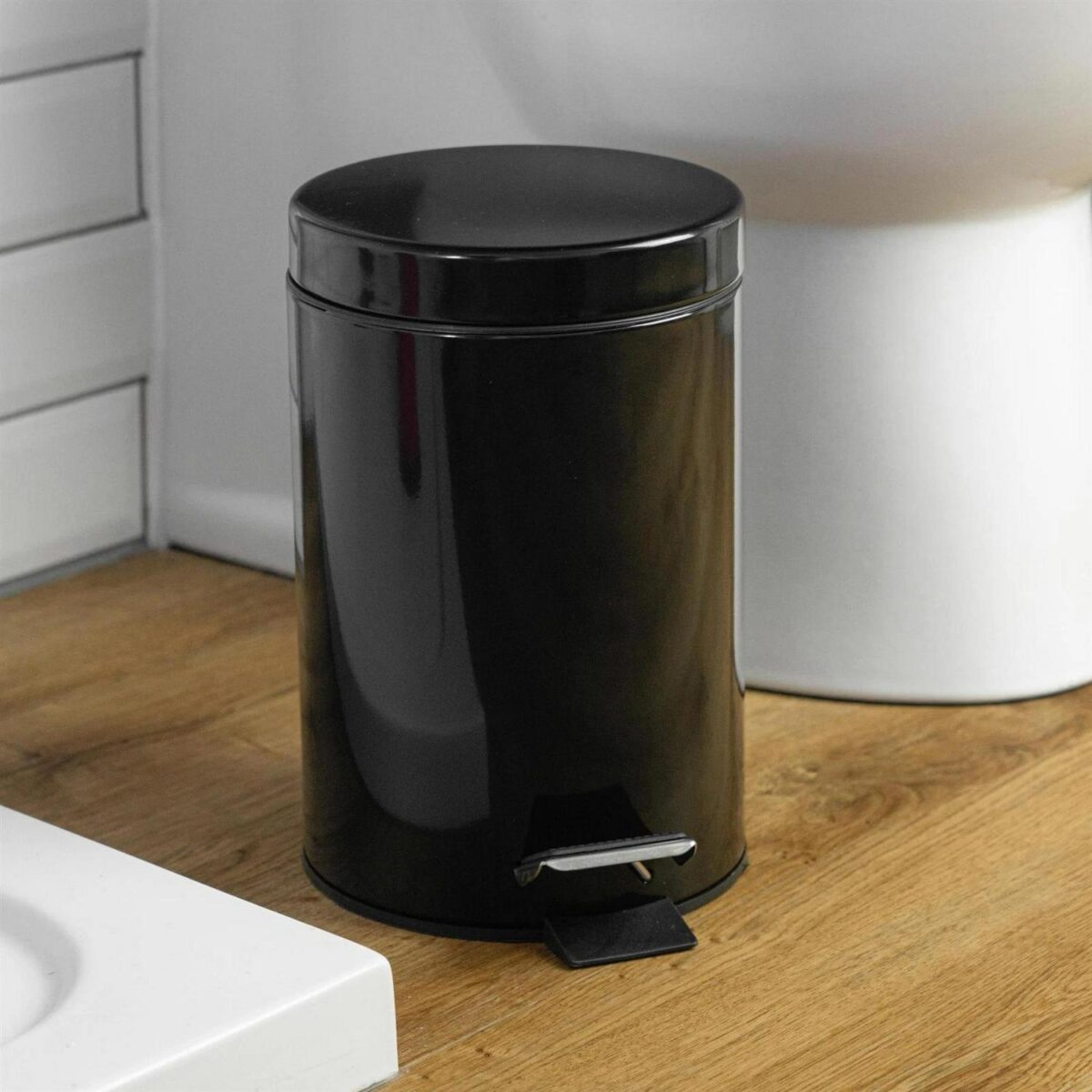 Round Toilet Brush and Bin Set Stainless Steel Bathroom Cleaning Black - Image 5