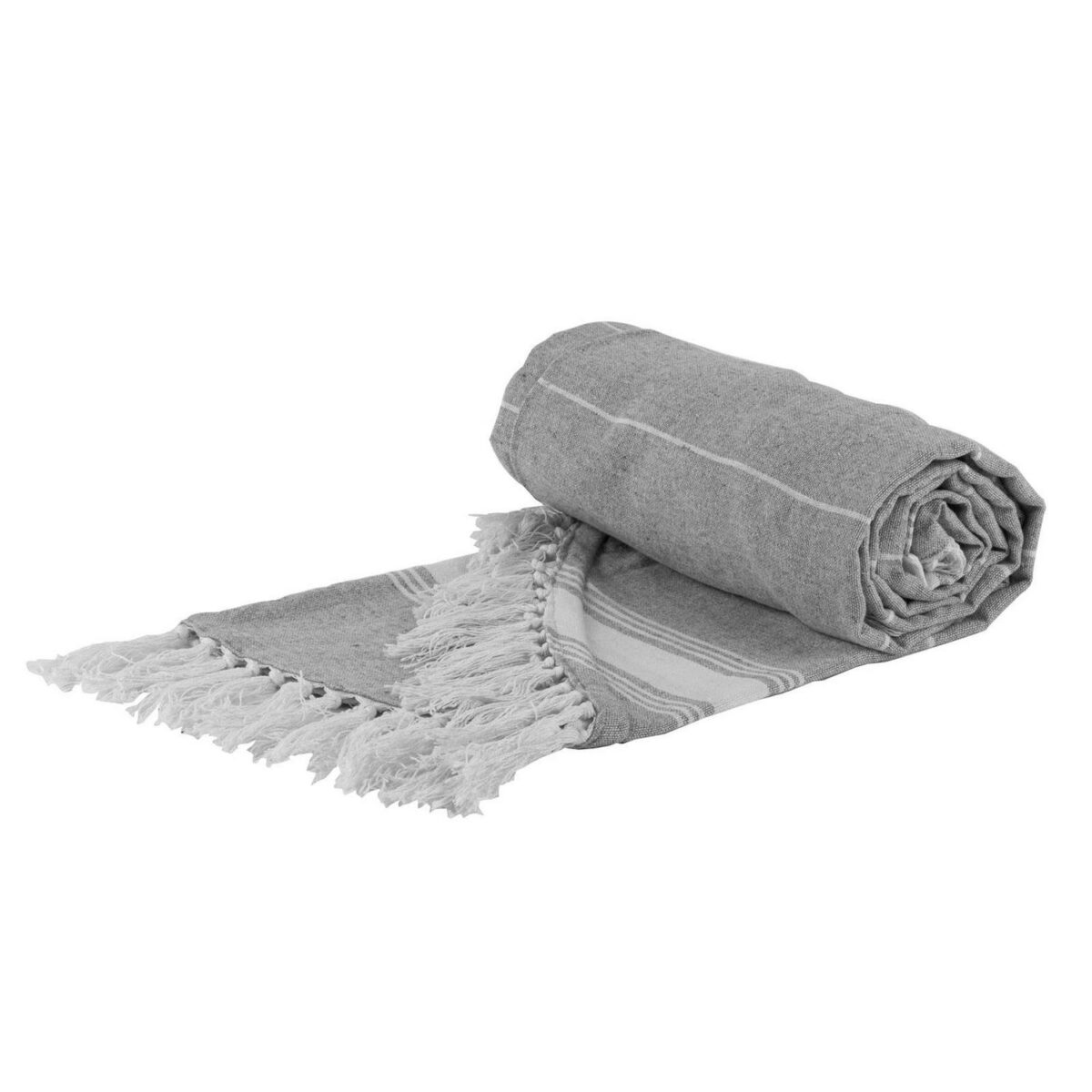 Round Turkish Cotton Beach Towel Lightweight Beach Peshtemal 190cm Grey - Image 1