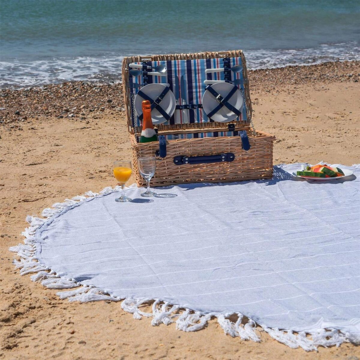 Round Turkish Cotton Beach Towel Lightweight Beach Peshtemal 190cm Grey - Image 7