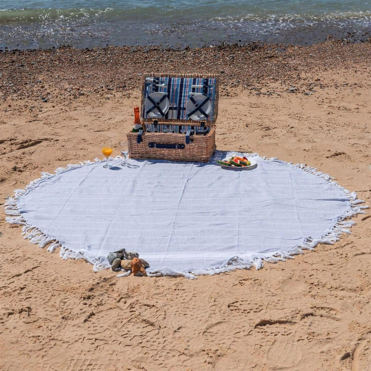 Round Turkish Cotton Beach Towel Lightweight Beach Peshtemal 190cm Grey - Image 6