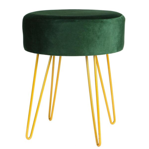 Round Velvet Footstool Bedroom Dressing Table Accent Pouffe 35 x 40cm Green