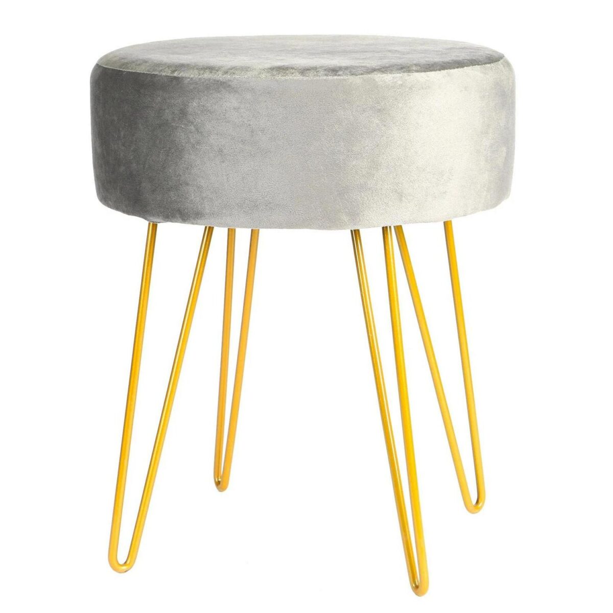 Round Velvet Footstool Bedroom Dressing Table Accent Pouffe 35 x 40cm Grey - Image 1