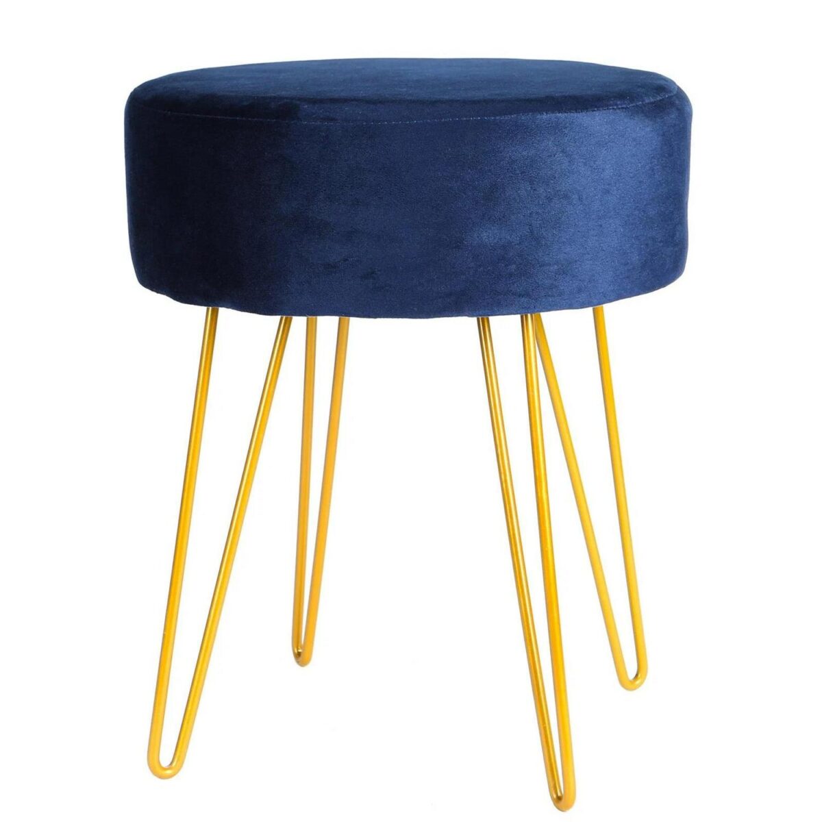 Round Velvet Footstool Bedroom Dressing Table Accent Pouffe 35 x 40cm Blue - Image 1