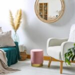 Round Velvet Pouffe Bedroom Dressing Table Accent Footstool 29 x 36cm Pink - Image 6