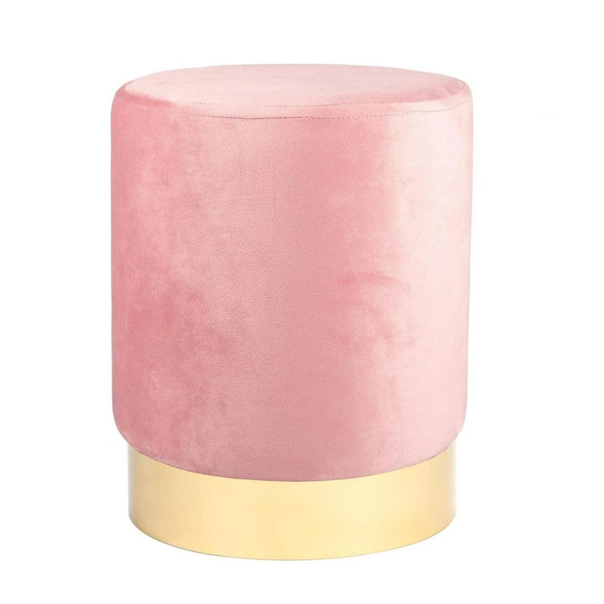 Round Velvet Pouffe Bedroom Dressing Table Accent Footstool 29 x 36cm Pink - Image 1