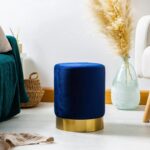 Round Velvet Pouffe Bedroom Dressing Table Accent Footstool 29 x 36cm Blue - Image 7