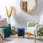 Round Velvet Pouffe Bedroom Dressing Table Accent Footstool 29 x 36cm Blue - Image 6