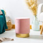 Round Velvet Pouffe Bedroom Dressing Table Accent Footstool 29 x 36cm Pink - Image 7
