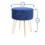 Round Velvet Storage Footstool Ottoman Stool Seat with Black Legs H45 x D36cm - Image 3