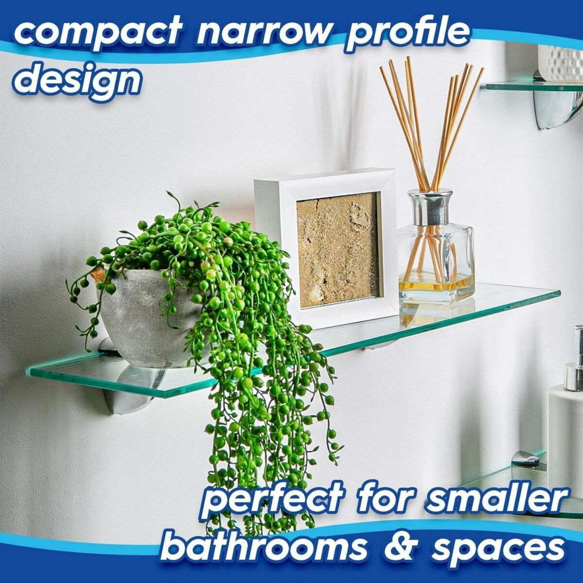 Rounded Floating Glass Bathroom Shelf 50cm Chrome/Black/Gold Shower Storage Rack - Image 3