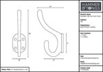Rounded Hat and Coat Hook Cast Iron Antique Vintage Style W35mm x H125mm Black - Image 4