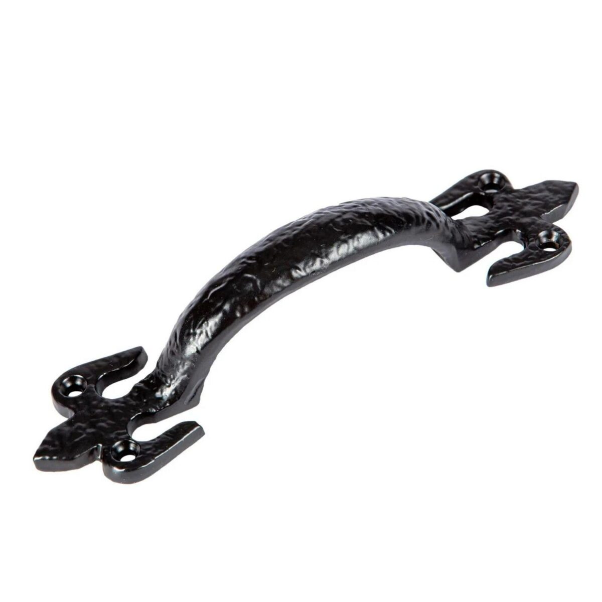 Rustic Fleur De Lis Door Handle Cast Iron Antique Cupboard Pull H150mm Black - Image 1
