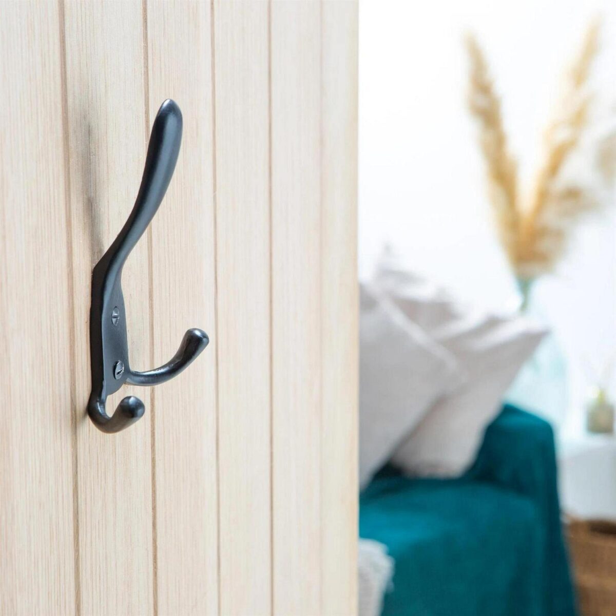 Rustic Hat and Double Robe Hook Cast Iron Vintage Style W90mm x H140mm Black - Image 5